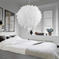 Meilleure vente ❤️ AXHUP Lustre Suspension En Plumes 30 Cm E27 40W Blanc Pour Chambre De Enfant Salons 🔥
