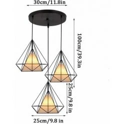 Sortie 🔔 AXHUP Suspension Cage Forme Diamant Contemporain E27 25cm Luminaire Lustre Abat-jour En Fer Corde Ajustable Pour Salle à Manger,Bar,Chambre Noir ❤️ -Suspension Soldes 10357046 4