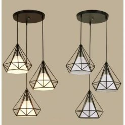 Sortie 🔔 AXHUP Suspension Cage Forme Diamant Contemporain E27 25cm Luminaire Lustre Abat-jour En Fer Corde Ajustable Pour Salle à Manger,Bar,Chambre Noir ❤️ -Suspension Soldes 10357046 5