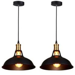 Tout neuf ✨ STOEX Lot De 2 Lustre Suspension Industrielle Vintage E27 Lampe Plafonniers Retro Abat-jour Pour Cuisine Salle à Manger Salon Chambre Restaurant, Noir ❤️