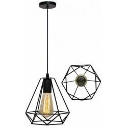 Meilleure vente 😉 STOEX Lustre Suspension Industrielle Cage Géométrie Nid Style Vintage, Lampe De Plafond Métal Luminaire Abat-Jour, Noir ⌛