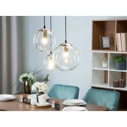 Vente flash 🎁 BELIANI Lampe Suspension 3 Ampoules Transparente / Dorée - Transparent ✨ -Suspension Soldes 11186416 2