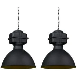 Offres 🛒 QAZQA Sicko - Suspension Industriel - 2 Lumière - H 1500 Mm - Noir - Rustique - Éclairage Intérieur - Salon I Chambre I Cuisine I Salle à Manger - Noir ✨
