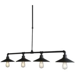 Tout neuf 🌟 QAZQA Laser Hl - Suspension Réglable Rustique - 4 Lumière - L 1300 Mm - Noir - Industriel,Classique/Antique,Rustique - Éclairage Intérieur - Salon - Noir 🧨