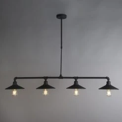 Tout neuf 🌟 QAZQA Laser Hl - Suspension Réglable Rustique - 4 Lumière - L 1300 Mm - Noir - Industriel,Classique/Antique,Rustique - Éclairage Intérieur - Salon - Noir 🧨 -Suspension Soldes 11486379 3