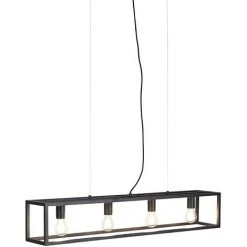Promo ✔️ QAZQA Cage - Suspension Multiples Industriel - 4 Lumière - L 1000 Mm - Noir - Rustique - Éclairage Intérieur - Salon 🥰