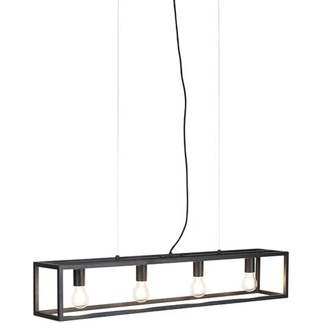 Promo ✔️ QAZQA Cage - Suspension Multiples Industriel - 4 Lumière - L 1000 Mm - Noir - Rustique - Éclairage Intérieur - Salon 🥰 1 Promo ✔️ QAZQA Cage - Suspension Multiples Industriel - 4 Lumière - L 1000 Mm - Noir - Rustique - Éclairage Intérieur - Salon 🥰