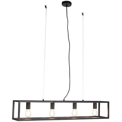 Promo ✔️ QAZQA Cage - Suspension Multiples Industriel - 4 Lumière - L 1000 Mm - Noir - Rustique - Éclairage Intérieur - Salon 🥰 2 Promo ✔️ QAZQA Cage - Suspension Multiples Industriel - 4 Lumière - L 1000 Mm - Noir - Rustique - Éclairage Intérieur - Salon 🥰 – Image 2