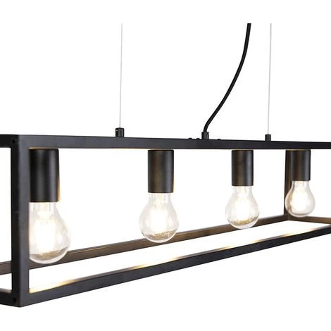 Promo ✔️ QAZQA Cage - Suspension Multiples Industriel - 4 Lumière - L 1000 Mm - Noir - Rustique - Éclairage Intérieur - Salon 🥰 3 Promo ✔️ QAZQA Cage - Suspension Multiples Industriel - 4 Lumière - L 1000 Mm - Noir - Rustique - Éclairage Intérieur - Salon 🥰 – Image 3