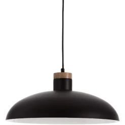 Nouveau ✔️ Kave Home - Suspension Gotram Noir 1 Ampoule En Acier Et Bois - Noir 🎉