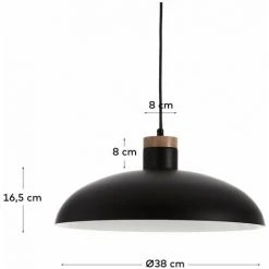 Nouveau ✔️ Kave Home - Suspension Gotram Noir 1 Ampoule En Acier Et Bois - Noir 🎉 -Suspension Soldes 12369816 3