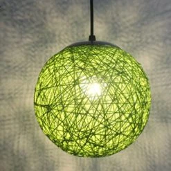 Meilleure vente ⌛ STOEX Vert Rétro Suspension Luminaire En Rotin Globe Rond 15cm , Lustre Abat-jour DIY Lampe Plafond E27 Pour Salon Restaurant Centre Commercial Bar 😉