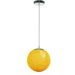 Sortie 🤩 STOEX Rétro Suspension Luminaire En Rotin Globe Rond 20cm, Lustre Abat-jour DIY Lampe Plafond E27 Pour Salon Restaurant Centre Commercial Bar - Jaune 💯