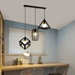 Nouveau ⭐ AXHUP Retro Suspension Luminaire Industrielle 3 Tete Lustre Abat-jour Metal Noir Lampe De Plafond ⭐