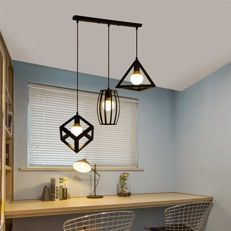 Nouveau ⭐ AXHUP Retro Suspension Luminaire Industrielle 3 Tete Lustre Abat-jour Metal Noir Lampe De Plafond ⭐ 1 Nouveau ⭐ AXHUP Retro Suspension Luminaire Industrielle 3 Tete Lustre Abat-jour Metal Noir Lampe De Plafond ⭐