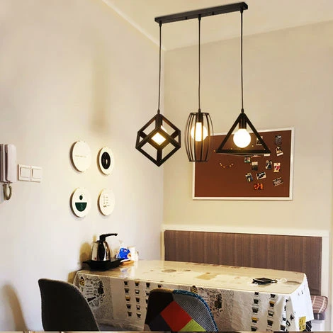 Nouveau ⭐ AXHUP Retro Suspension Luminaire Industrielle 3 Tete Lustre Abat-jour Metal Noir Lampe De Plafond ⭐ 3 Nouveau ⭐ AXHUP Retro Suspension Luminaire Industrielle 3 Tete Lustre Abat-jour Metal Noir Lampe De Plafond ⭐ – Image 3