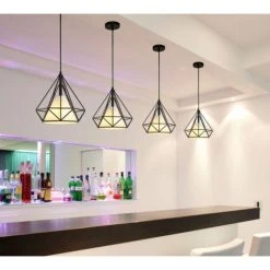 Nouveau 🤩 AXHUP LUSTRE - SUSPENSION Cage Diamant Lampe Suspendue Luminaire Pour Chambre Couloir Salon Noir 🔥 -Suspension Soldes 12955913 3