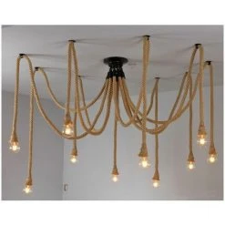 Coupon 🛒 STOEX Rétro Lustre Suspension Araignee Corde De Chanvre Avec 10 Bras E27 Douille, Industriel Lampe DIY 2.0m Fil Longueur Ajustable Luminaire Décoration Chambre Restaurant Bar ✔️