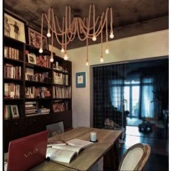 Coupon 🛒 STOEX Rétro Lustre Suspension Araignee Corde De Chanvre Avec 10 Bras E27 Douille, Industriel Lampe DIY 2.0m Fil Longueur Ajustable Luminaire Décoration Chambre Restaurant Bar ✔️ -Suspension Soldes 13056571 3