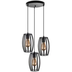 Grosses soldes ⌛ STOEX Suspensions Luminaires Industriel Luminaire 3 Cage Forme Olive , Noir Lustre Abat-jour En Style Nordique E27 Noir Pour Décor Restaurant Salle Chambre 😀