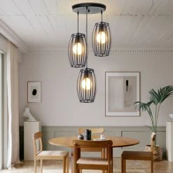 Grosses soldes ⌛ STOEX Suspensions Luminaires Industriel Luminaire 3 Cage Forme Olive , Noir Lustre Abat-jour En Style Nordique E27 Noir Pour Décor Restaurant Salle Chambre 😀 -Suspension Soldes 13222481 4