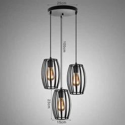Grosses soldes ⌛ STOEX Suspensions Luminaires Industriel Luminaire 3 Cage Forme Olive , Noir Lustre Abat-jour En Style Nordique E27 Noir Pour Décor Restaurant Salle Chambre 😀 -Suspension Soldes 13222481 5