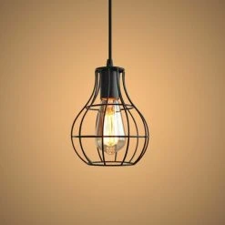 Bon marché 👏 STOEX E27 Vintage Lustre Métal Suspension Industrielle, Lampe De Plafond Abat-Jour Luminaire Décoration D'éclairage Pour Cuisine Hôtel Salon Chambre Escalier Couloir,Noir 💯