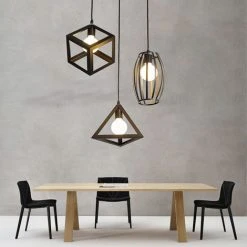 De gros ✔️ STOEX 3pcs Suspension Luminaire Vintage Cage Métal, Lustre Industriel 3 Lampes Cage Cube Triangle Olive E27 Corde Ajustable Pour Salon Cuisine Chambre Noir ✨