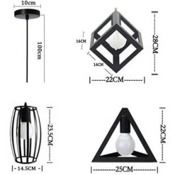 De gros ✔️ STOEX 3pcs Suspension Luminaire Vintage Cage Métal, Lustre Industriel 3 Lampes Cage Cube Triangle Olive E27 Corde Ajustable Pour Salon Cuisine Chambre Noir ✨ -Suspension Soldes 13222489 4