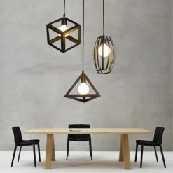 De gros ✔️ STOEX 3pcs Suspension Luminaire Vintage Cage Métal, Lustre Industriel 3 Lampes Cage Cube Triangle Olive E27 Corde Ajustable Pour Salon Cuisine Chambre Noir ✨ -Suspension Soldes 13222489 5