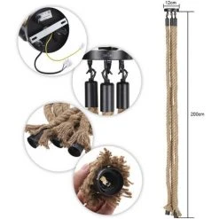 Le moins cher 💯 Tomshine 0,5 / 1 / 2M Porteurs AC 220-240 Triple E27 3 Tetes Corde De Chanvre Pendant Light ⭐ -Suspension Soldes 13237875 4