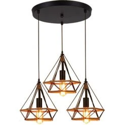 Meilleure vente 🔔 AXHUP Suspension Luminaire Industrielle 3 Lampes Plafonnier Lustre En Corde De Chanvre Cage Diamant ❤️ -Suspension Soldes 13430866 3