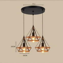 Meilleure vente 🔔 AXHUP Suspension Luminaire Industrielle 3 Lampes Plafonnier Lustre En Corde De Chanvre Cage Diamant ❤️ -Suspension Soldes 13430866 4