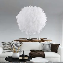 Offres 🌟 AXHUP Suspension Luminaire Romantique E27 30cm Lustre Abat-jour En Plumes Blanche 👏