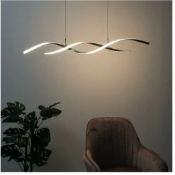 Sortie 🎁 KOSILUM Suspension LED Double Barres Ondulées 110 Cm - Galba - Argenté / Chromé 😉