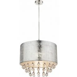 Tout neuf 🌟 Cristal Suspendu Lumière Textile Pendule Chambre éclairage Plafonnier Argent Globo 15188H3 ⭐