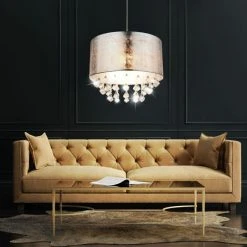 Tout neuf 🌟 Cristal Suspendu Lumière Textile Pendule Chambre éclairage Plafonnier Argent Globo 15188H3 ⭐ -Suspension Soldes 13537435 3