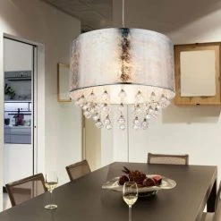 Tout neuf 🌟 Cristal Suspendu Lumière Textile Pendule Chambre éclairage Plafonnier Argent Globo 15188H3 ⭐ -Suspension Soldes 13537435 4