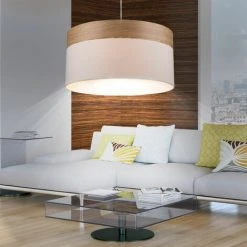 Grosses soldes 🛒 ETC-SHOP Plafonnier Suspension Textile Lampe Suspendue Blanc Bois éclairage Lampe De Salle à Manger Lampe De Salon ✔️ -Suspension Soldes 13538392 4