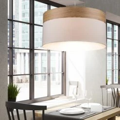 Grosses soldes 🛒 ETC-SHOP Plafonnier Suspension Textile Lampe Suspendue Blanc Bois éclairage Lampe De Salle à Manger Lampe De Salon ✔️ -Suspension Soldes 13538392 5