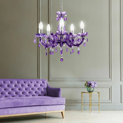 Remise ✔️ Lustre Design Plafonnier Suspension Violet Salon Pendule Lustres Cristal Luminaire Globo 63115-5 ✨ 2 Remise ✔️ Lustre Design Plafonnier Suspension Violet Salon Pendule Lustres Cristal Luminaire Globo 63115-5 ✨ – Image 2