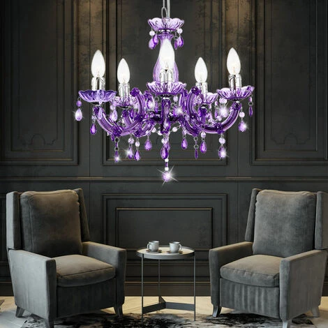 Remise ✔️ Lustre Design Plafonnier Suspension Violet Salon Pendule Lustres Cristal Luminaire Globo 63115-5 ✨ 3 Remise ✔️ Lustre Design Plafonnier Suspension Violet Salon Pendule Lustres Cristal Luminaire Globo 63115-5 ✨ – Image 3