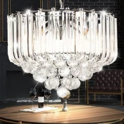 Bon marché 🎁 Cristal Suspendu Luminaire Chrome Pendule Lustre Plafonnier Salon éclairage Clair Globo 15303 👍 -Suspension Soldes 13540988 3