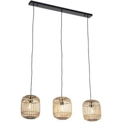 Budget 🧨 QAZQA Manila - Suspension Multiples Rustique - 3 Lumière - L 1000 Mm - Beige - Rustique,Rustique - Éclairage Intérieur - Salon I Chambre I Cuisine I Salle à Manger - Beige ✔️