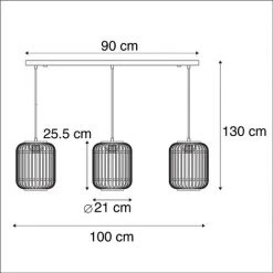 Budget 🧨 QAZQA Manila - Suspension Multiples Rustique - 3 Lumière - L 1000 Mm - Beige - Rustique,Rustique - Éclairage Intérieur - Salon I Chambre I Cuisine I Salle à Manger - Beige ✔️ -Suspension Soldes 13546888 4