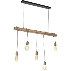 Budget 🥰 QAZQA Gallow - Suspension Multiples Industriel - 5 Lumière - L 1000 Mm - Marron - Rustique - Éclairage Intérieur - Salon I Chambre I Cuisine I Salle à Manger - Marron 🧨