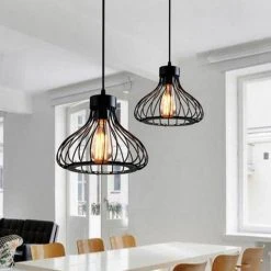Meilleur prix 😍 AXHUP 2x Lustre Suspension Industrielle E27 Ø23cm Luminaire Style Vintage Eclairage Noir 💯