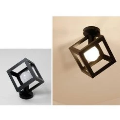 Meilleur prix ⭐ AXHUP 2x Plafonnier Industrielle Cage Cube Carré En Métal Fer Rétro Lustre Suspension Luminaire E27 Noir ✨