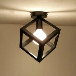 Meilleur prix ⭐ AXHUP 2x Plafonnier Industrielle Cage Cube Carré En Métal Fer Rétro Lustre Suspension Luminaire E27 Noir ✨ -Suspension Soldes 13575570 3