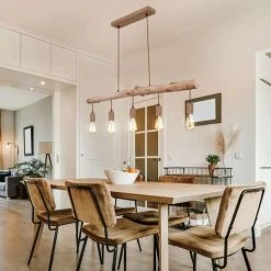 Le moins cher 😍 Plafonnier De Style Vintage Couleur Rouille Salon Poutre En Bois Suspendu Luminaire Globo 15327-5N ⌛ -Suspension Soldes 13636576 2